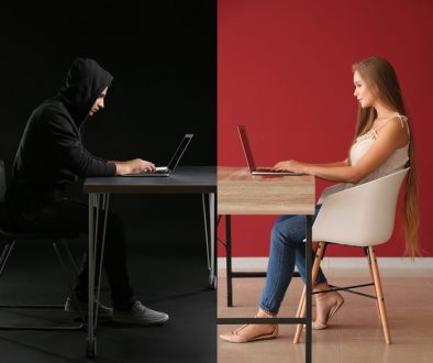 Young woman having online date with fake boyfriend. Concept of internet fraud