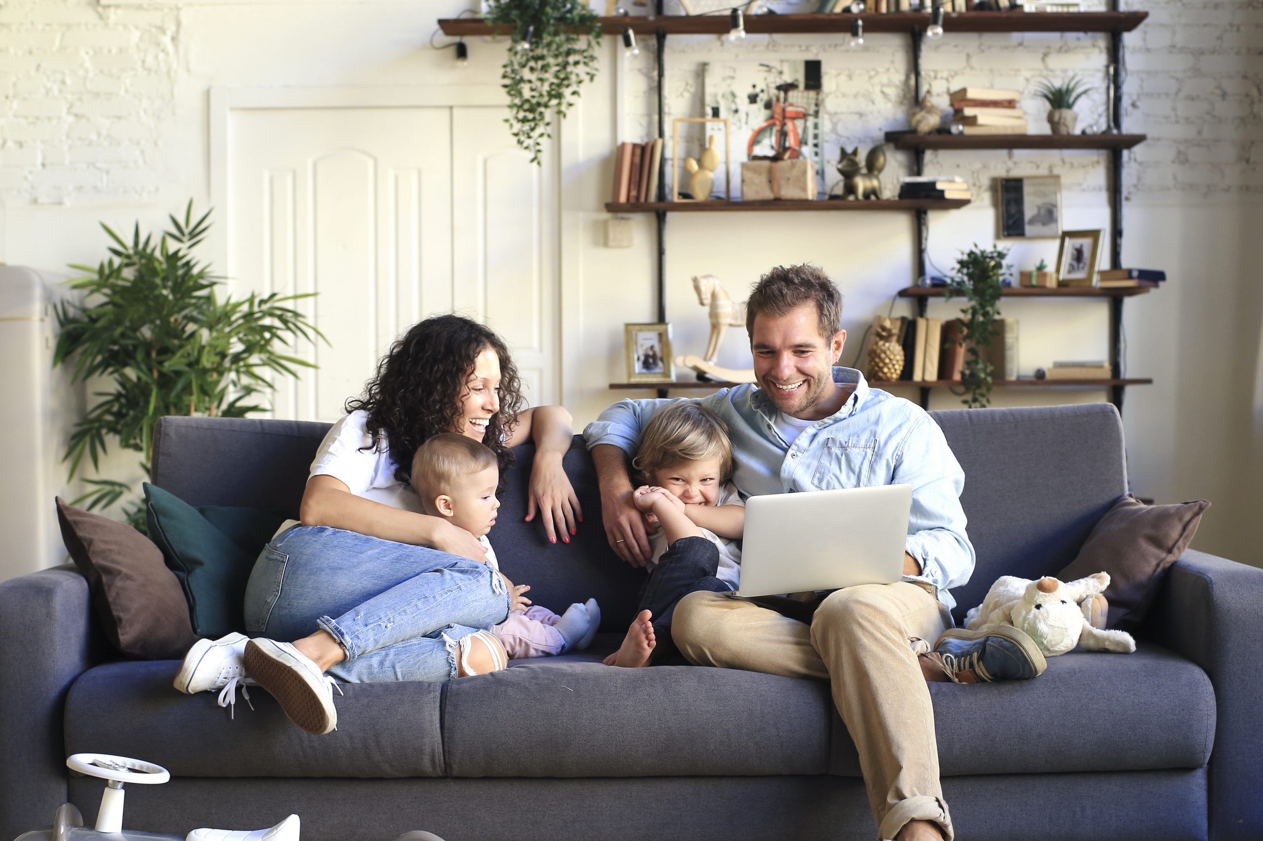 family looking at computer