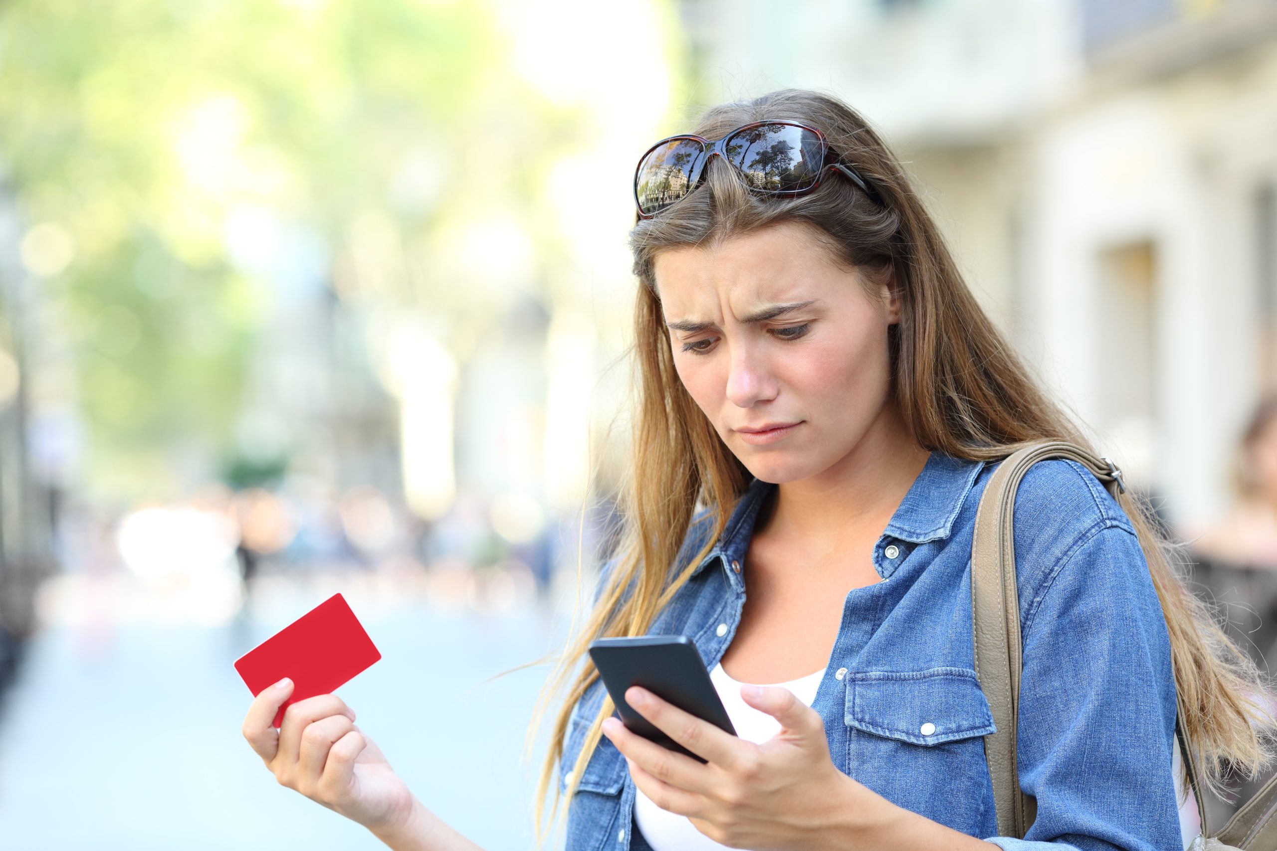 Worried girl having payment problems