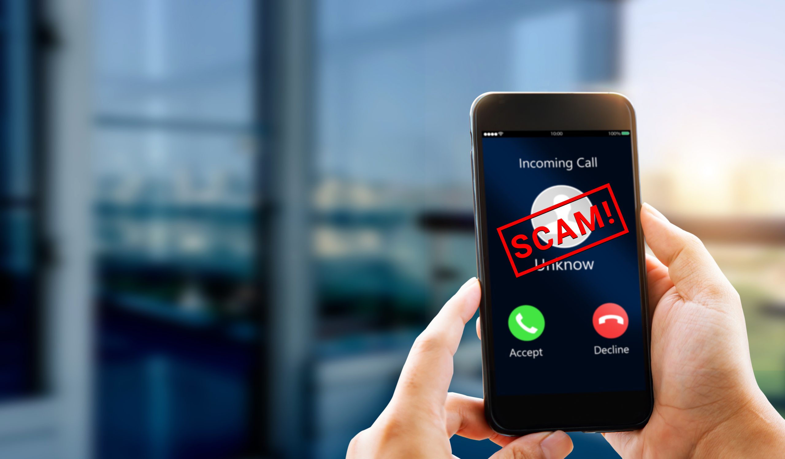 Phone Scam, fraud or phishing concept.Unknow caller show on mobile phone screen